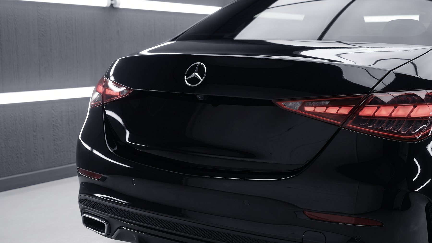 Rear of a debadged Mercedes finished by FleetShield
